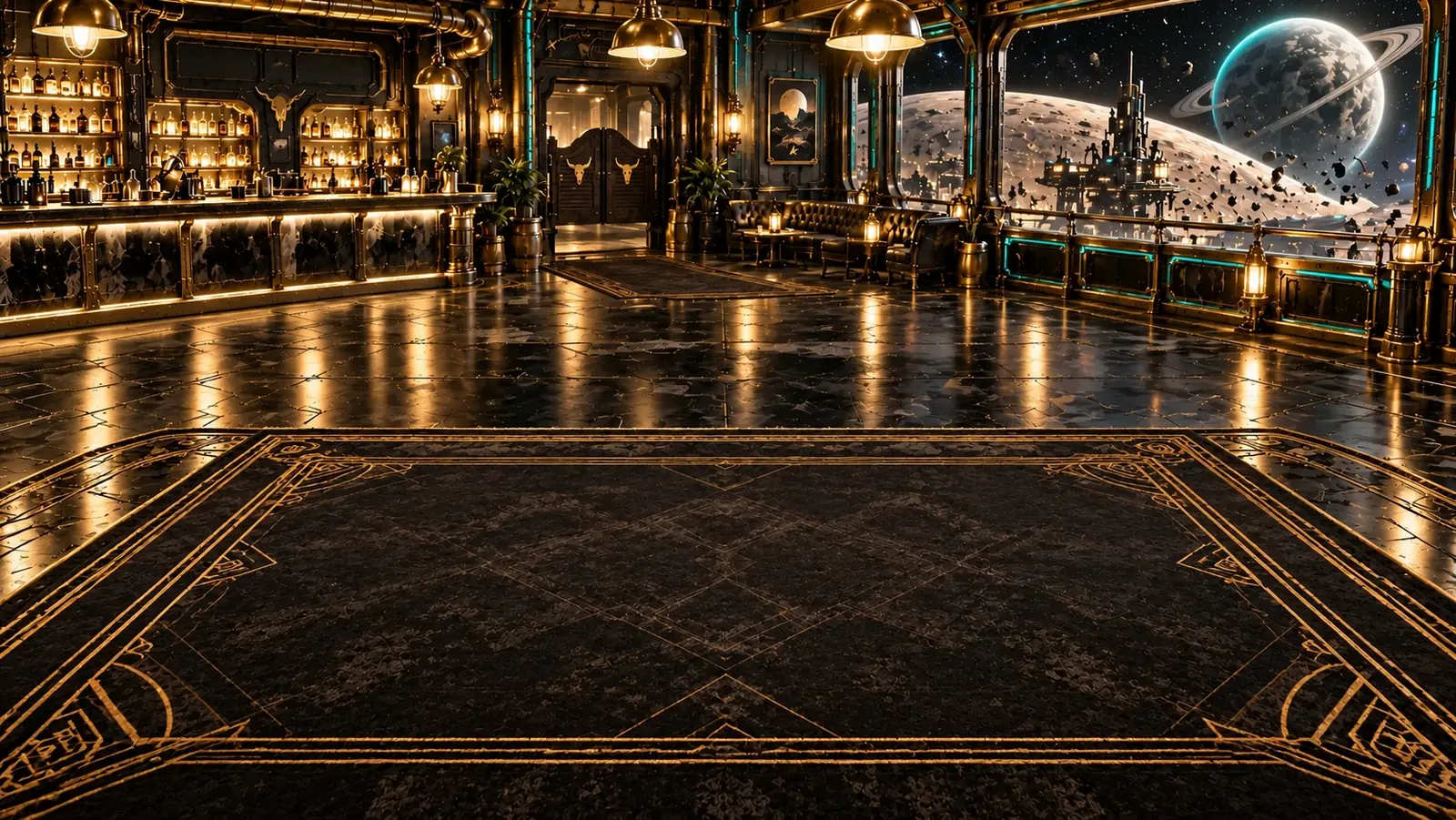 The Rusty Circuit Saloon — a space saloon poker room at Rustbelt Station